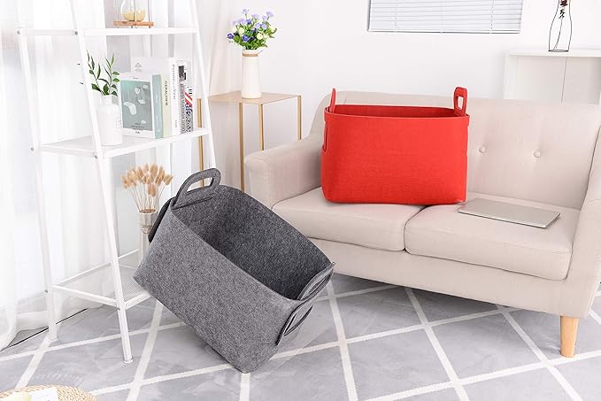 Minoisome Storage Basket Felt Storage Bin Collapsible& Convenient Box Organizer with Carry Handles for Office Bedroom Closet Babies Nursery Toys Laundry (Grey, 17.9inch（L）Ã?2.2inch（W）Ã?1.6inch（Hï¼?