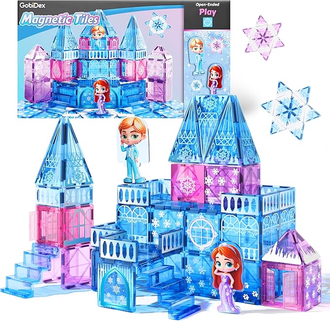 GobiDex Magnetic Building Blocks Princess Castle with 2 Dolls & Stairs, STEM Magnetic Tiles Building Toys for Kids Ages 3-5 4-8, Magnets Sensory Toddler Toys Birthday Gifts for 3+ Year Old Girls Boys