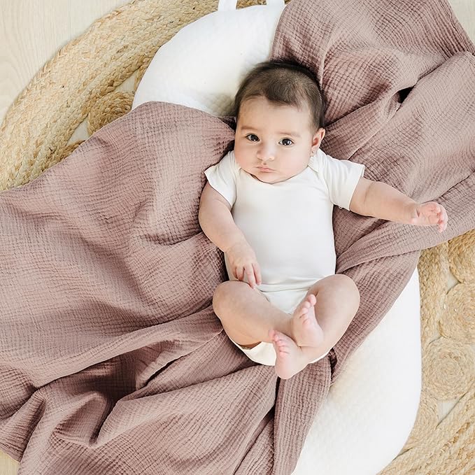 Konssy Muslin Swaddle Blankets for Boys Girls, 2 Pack Receiving Baby Blanket Large 47 x 47 inches, Soft Breathable Swaddling Wrap for Unisex Newborn (Vintage Petals,Taupe)