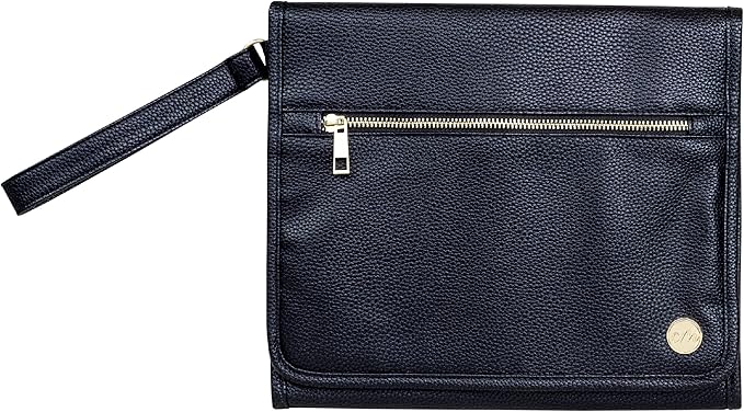 CleverMade Portable Baby Changing Pad Clutch with Wristlet - Premium Foldable Water Resistant Diaper Changing Mat with Storage Pockets for Diapers and Wipes - Black
