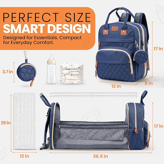 Diaper Bag Backpack with Changing Station | 600D Oxford Waterproof Baby Bag for Mom & Dad | Large Baby Diaper Bag Boy Girl | 16 Pockets, USB Charging Port, Foldable Pad