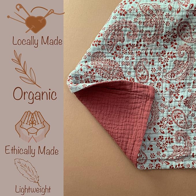 Leyl&Ari Muslin Quilt Blanket | 100% Organic Cotton | Toddler Crib Blanket | Made in USA, (Paisley)