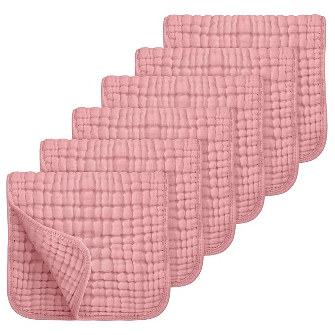 Looxii Muslin Burp Cloths Baby Girl 6 Pack - 20" x 10" - Ultra Soft & Absorbent, 6-Layer 100% Cotton for Spit Up & Drool- Gentle Burping Cloth, Baby Girl Newborn Essentials Shower Gifts, Bean Paste