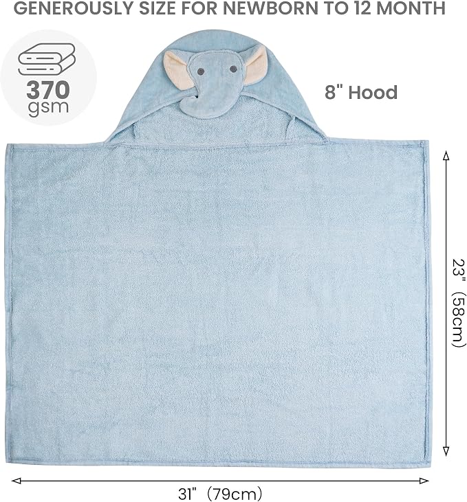 Mooreeke 2 Pack Baby Towels - 100% Cotton Baby Hooded Towels - Soft Baby Bath Towels with Hood for Newborn - Comfort Towels for Baby Girls and Boys - Animal Shaped Design (Elephants)