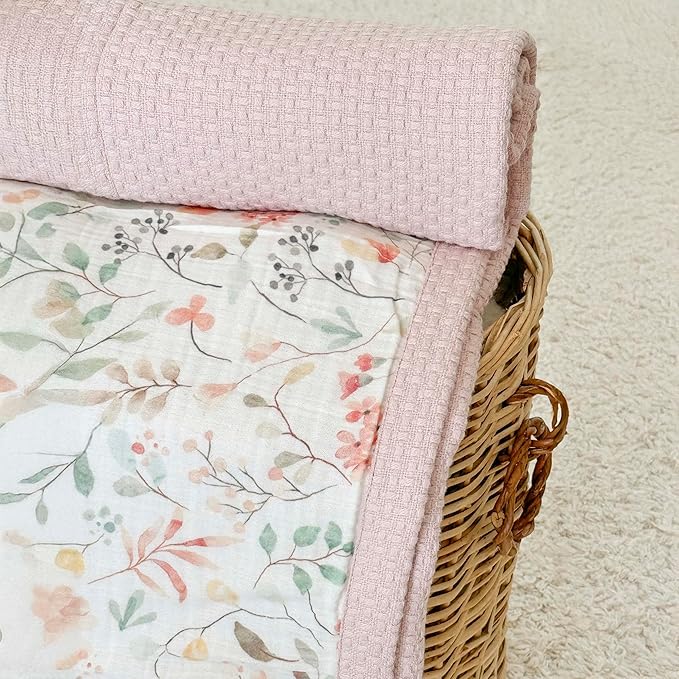 Mouliss Personalized Baby Blanket with Name ??Handmade 100% Organic Cotton Newborn Gift | Custom Knit Blanket for Boys, Girls, Kids & Baby Showers (Petal Pink/Petal Whispers)