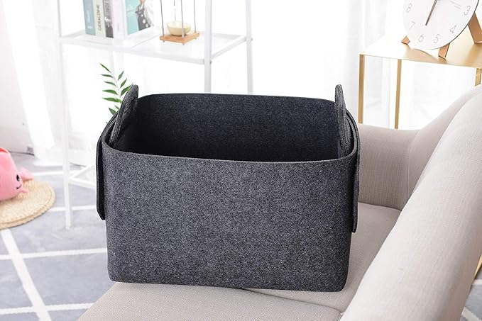 Storage Basket Felt Storage Bin Collapsible& Convenient Box Organizer with Carry Handles for Office Bedroom Closet Babies Nursery Toys Laundry (Dark grey, 19.9inch（L）Ã?3.6inch（W）Ã?2.6inch（Hï¼?