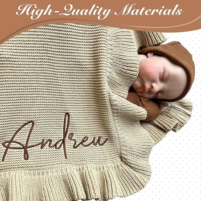 Knit ??30x40in Personalized Baby Blanket for Newborn Girl and Boy ??Custom Blanket with Name Embroidery ??Soft Knitted Baby Blanket ??Custom Baby Gifts for Baby Shower (Camel)