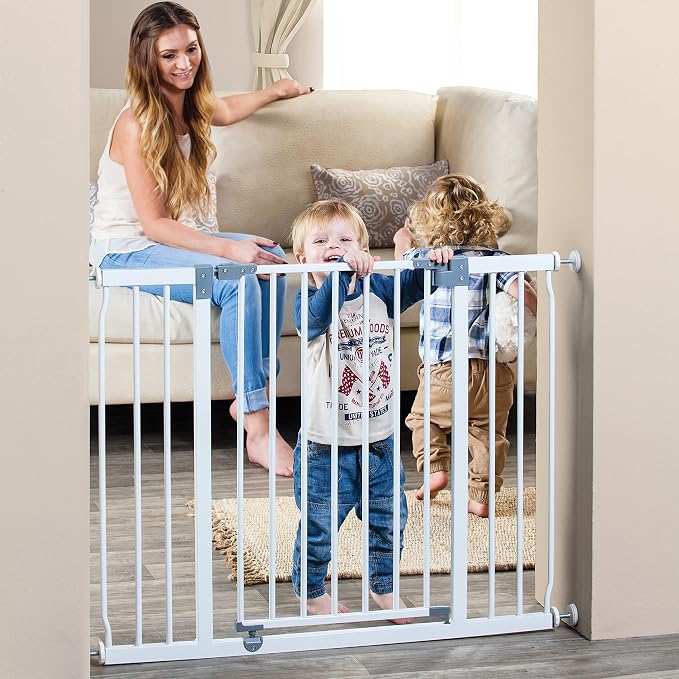 Dreambaby Liberty Extra-Wide Hallway Baby Safety Gate Set - with 3.5"/ 9cm Wide Extension - Smart Stay Open Feature - Fits Openings 39-45.5 inches Wide & 30 inches Tall - White - Model L777BB