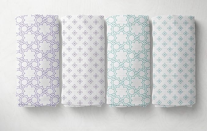 Bacati - 4 Pack Baby Blanket Swaddle Wrap Soft Breathable Cotton Muslin Swaddle Blankets Receiving Blanket for Girls, Large 45 x 45 inches (Petals/Floral Lilac/Aqua)