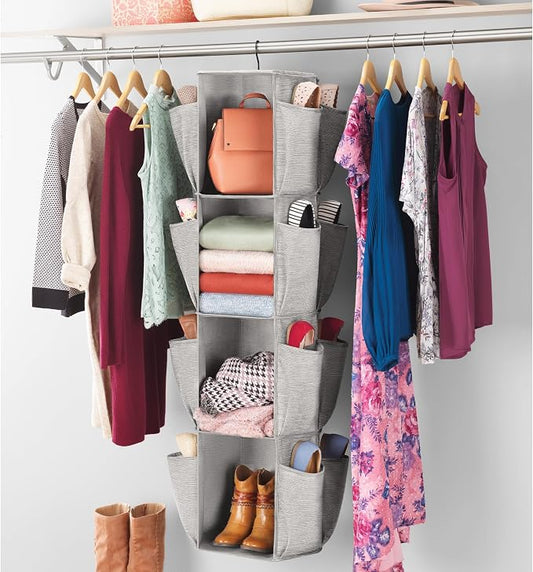 Whitmor Rotating Closet Organizer - 4 Shelves and 24 Pockets - Crosshatch Grey