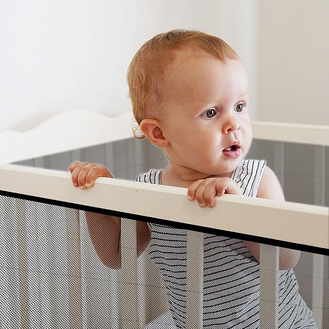 Baby Gate for Stairs, Banister Guard for Kids, Pets, Toys, 21.6ft L x 2.66 ft H, Mesh Netting Safety Net for Balcony Rail Stair, Stairway Net Baby Safety Products for Indoor & Outdoor (Black)