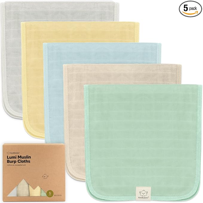 KeaBabies Cotton Muslin Burp Cloths Baby Boy, Girl - 5-Pack Soft & Absorbent Burping Cloth for Babies, Large Baby Towels & Washcloths for Newborn, Spit Up Rags, No Shrink, 20x10" (Mirage)
