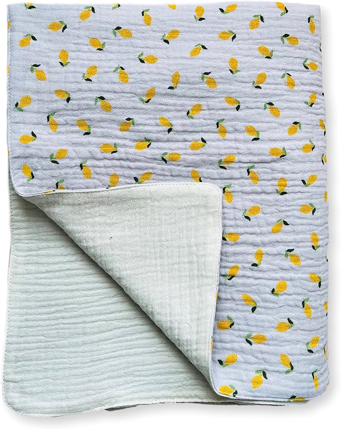 Leyl&Ari Muslin Quilt Blanket | 100% Organic Cotton | Toddler Crib Blanket | Made in USA (Little Lemons)