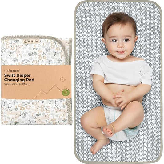 KeaBabies Portable Diaper Changing Pad, Easy Wipe Clean - Foldable Waterproof Baby Changing Mat for Diaper Bag, Compact, Lightweight, 25x13 Newborn, Infant, Baby Changer Travel Essential (Prairie)