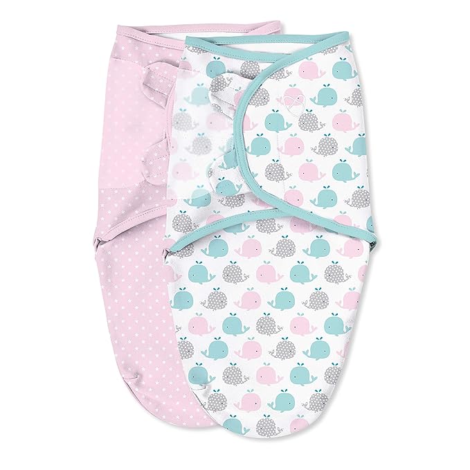SwaddleMe by Ingenuity Original Swaddle, 100% Cotton, Improves Sleep & Calms Startle Reflex, 0-3 Months, 1.0 TOG, 3-Pack, Baby Swaddle Blanket - Pink Polka Whale