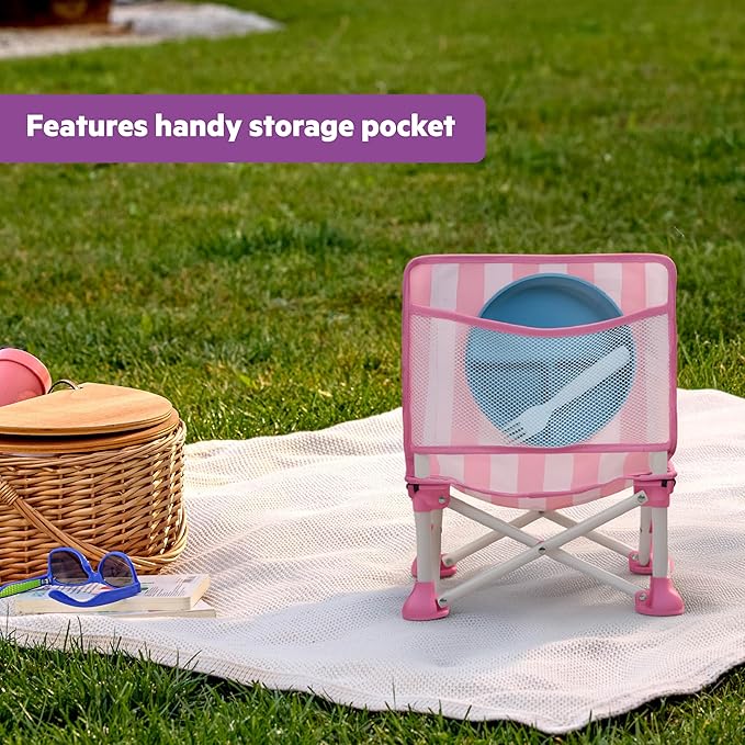 Bright Starts Pop 'N Sit Cabana Portable Booster Chair with UPF Canopy, Floor Seat for Indoor/Outdoor Use, Compact Fold, Pink, 6 Months?? Years