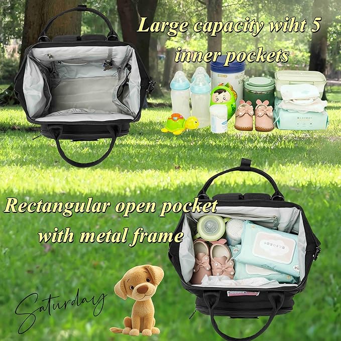 Diaper Bag Backpack for Dad and Mom with USB Charging Port Stroller Straps and Insulated Pocket,army military Travel Nappy Backpack for Daddy/Mommy (Black)