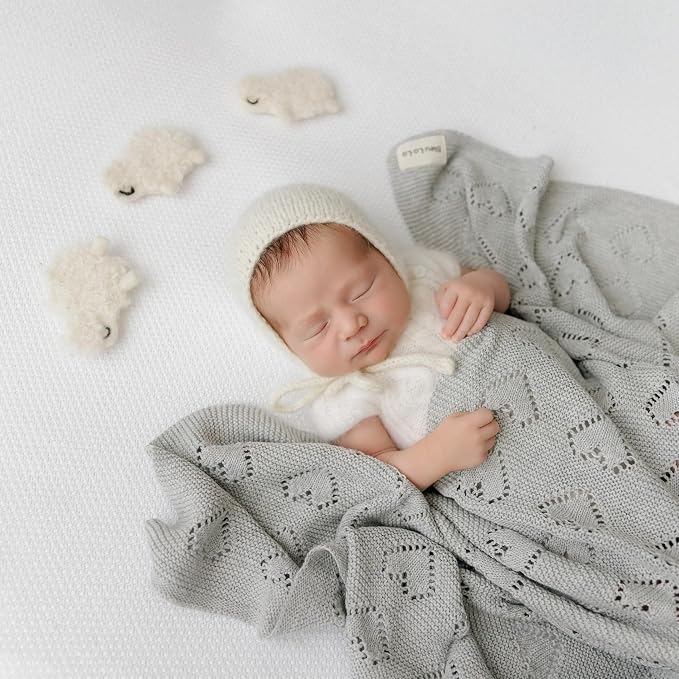 Heirloom Knit Heart Receiving Unisex Blanket for Boys and Girls - 100% Luxury Cotton Baby Blanket - Soft Warm Swaddle Receiving Blanket for Newborns Infants & Toddlers (Dove Grey)