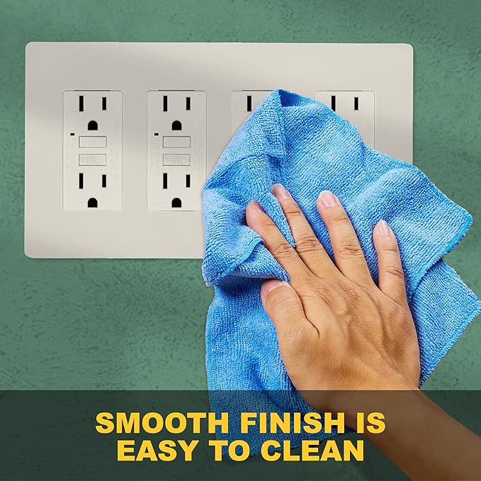 Faith Electric 4-Gang Decorator Screwless Wall Plate Child Safe Outlet Covers, 4.68"H x 8.4" L, Fits GFCI, USB Receptacles, Dimmers, and Lighting Controls, ETL Listed, Almond