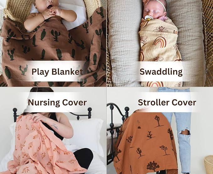 Leyl&Ari Muslin Swaddle Blanket 100% Organic Cotton Lightweight Receiving Wrap for Infant & Newborn (Cactus, 47X47)