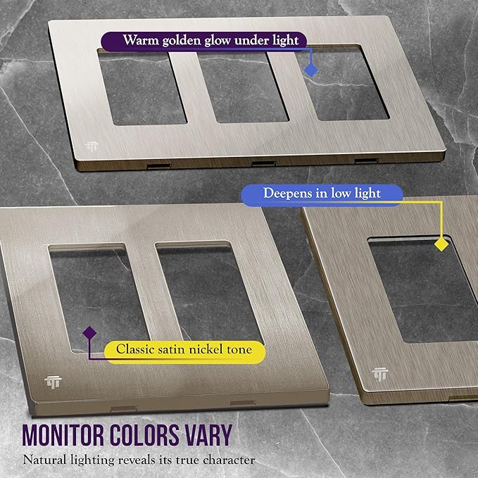 ENERLITES Elite Series Screwless Decorator Wall Plate Child Safe Outlet Cover, Glossy, Size 2-Gang 4.68" H x 4.73" L, Unbreakable Polycarbonate Thermoplastic, SI8832-BNK-10PCS, Brushed Nickel 10 Pack