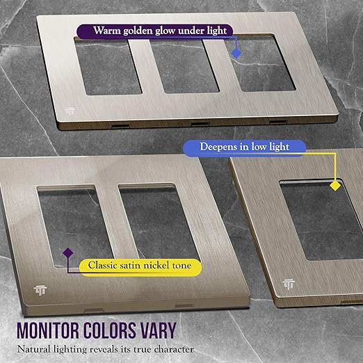 ENERLITES Elite Series Screwless Decorator Wall Plate Child Safe Outlet Cover, Gloss Finish, Size 2-Gang 4.68" H x 4.73" L, Unbreakable Polycarbonate Thermoplastic, SI8832-BNK, Brushed Nickel