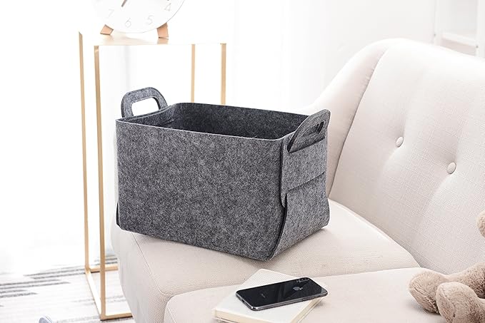 Minoisome Storage Basket Felt Storage Bin Collapsible& Convenient Box Organizer with Carry Handles for Office Bedroom Closet Babies Nursery Toys Laundry (Grey, 13.8inch（L）Ã?.5inch（W）Ã?.3inch（Hï¼?