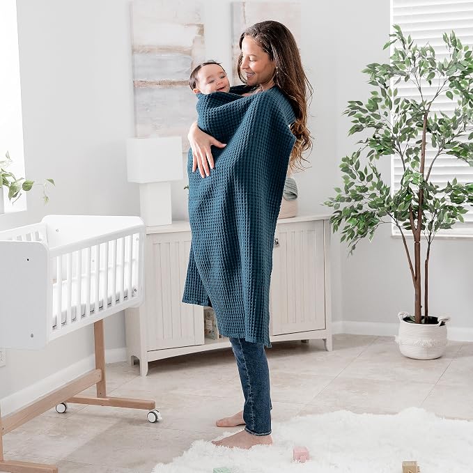 Comfy Cubs Waffle Weave Baby Blanket - 40” x 40” Cotton Blanket with Textured Design - Lightweight Swaddle for Bed, Crib, Stroller, or Couch - Soft and Cozy Cover for Toddlers, Boys & Girls - Neptune