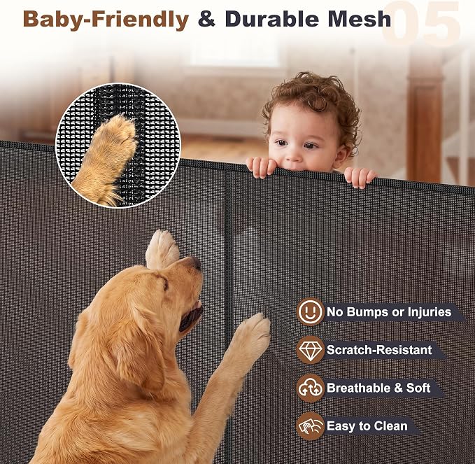 GRENFU Reinforced 100 Inch Wide Retractable Baby Gates 33" Tall, Long Dog Gate Retractable Gate with Support Rods to Prevent Crawling Through, Extra Wide Retractable Dog Gate for Indoor/Outdoor, Black