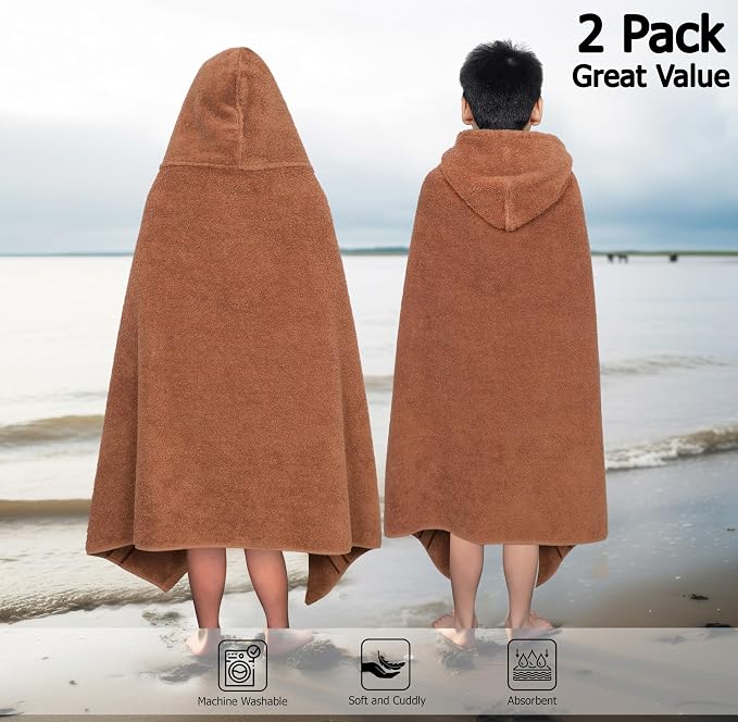 ORIGINAL KIDS Hooded Bath Towel Wrap - 2 Pack - Ultra Soft 100% Cotton Terry Large Oversized Hooded Kids Towel - Shower Pool Beach - 579 GSM Absorbent Quick Dry Plush Gift - 30 x 54 - Mocha