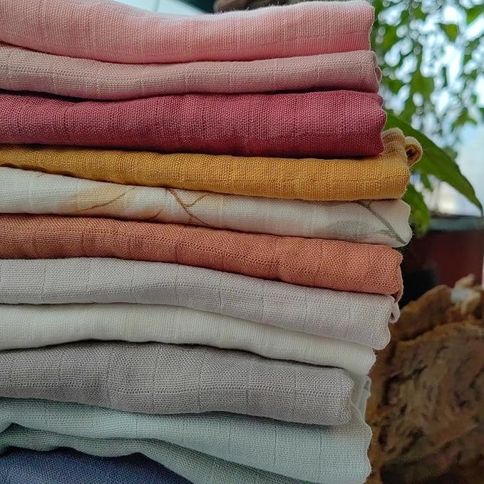 POMISO Muslin Swaddle Blankets for Boys & Girls, Newborn Receiving Blankets, 4 Pack Soft Breathable Baby Swaddles, Large 47x47 Inches, Red Berries & Earthy Colors