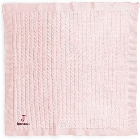 WEDDINGSTAR Custom Embroidery Cotton Cable Knit Baby Blanket Pastel Pink - Monogram
