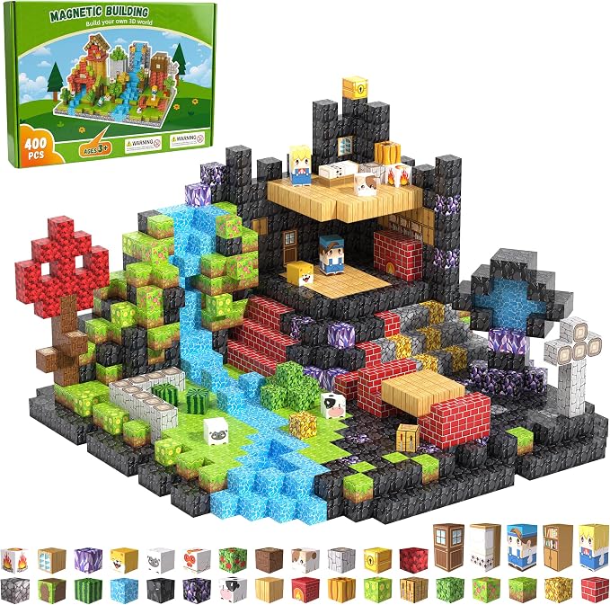 400PCS Magnetic Blocks, Magnetic Building Blocks, 0.78in Magnetic Building, STEM Game Stacking Toys for Kids, Birthday Gifts for Boys and Girls Age 3+ Years Old