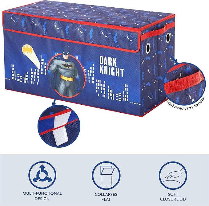 Idea Nuova Batman Collapsible Children?™s Toy Storage Trunk, Durable with Soft Lid, 28.5"x14.5"x16"