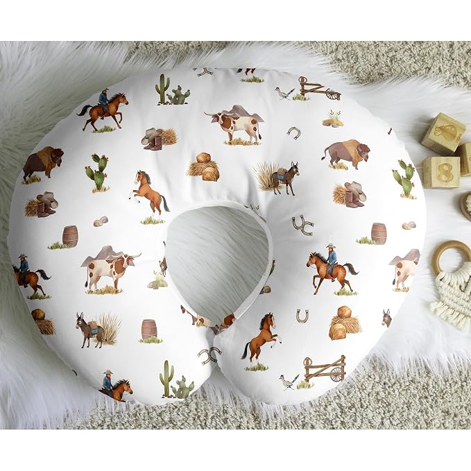 Sweet Jojo Designs Western Cowboy Boy Nursing Pillow Cover Baby Breastfeeding Slipcover Infant Newborn Nursery Bottle Breast Feeding Pillowcase (Pillow NOT Included) Wild West Horse Cow Farm Animal