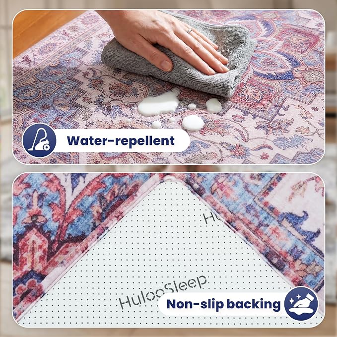 Huloo Sleep Baby Play Mat for Floor - 79x158 Inches 1.3" Thick Elasti-Foam Playpen Mat for Toddlers Infant Kids, Water-Repellent Nursery Rug, Non-Slip Backing for Crawling & Tummy Time, Boho Blue