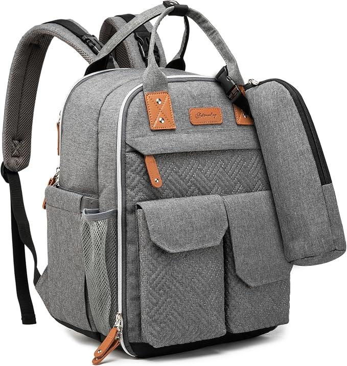 Diaper Bag Backpack 25L Capacity with Changing Pad for Boys and Girls Essential Baby Stuff for Mom (Gray)