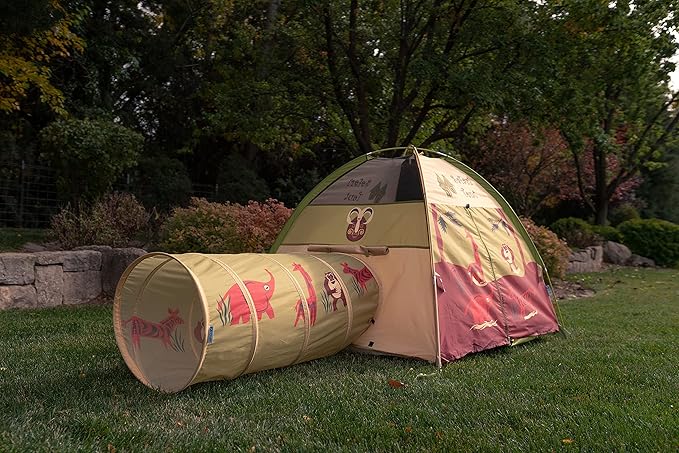 Pacific Play Tents 20435 Kids Safari Fun Dome Tent Crawl Tunnel Combo Indoor / Outdoor Fun,Multicolor