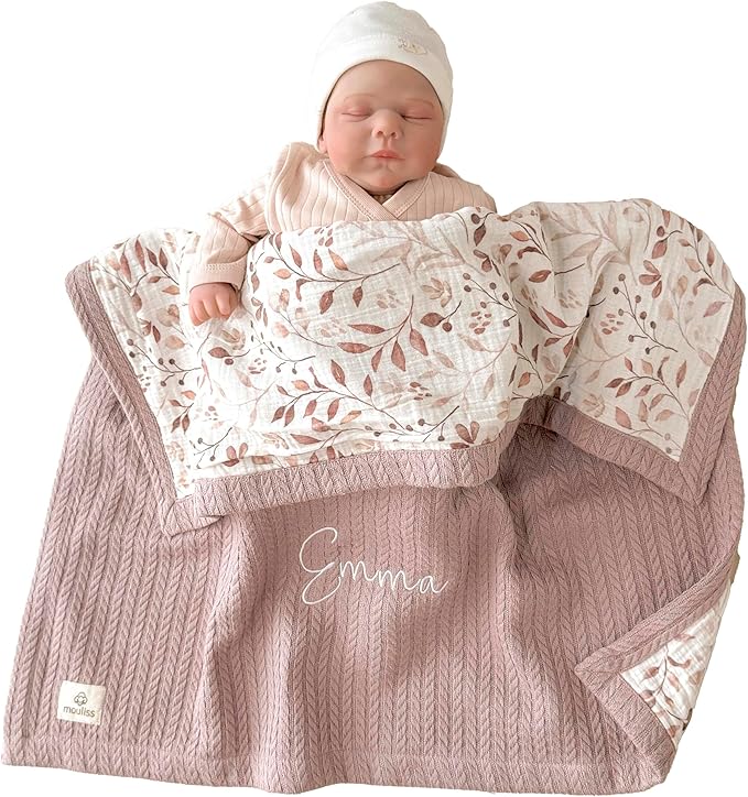 Mouliss Personalized Baby Blanket with Name ??Handmade 100% Organic Cotton Newborn Gift | Custom Knit Blanket for Boys, Girls, Kids & Baby Showers