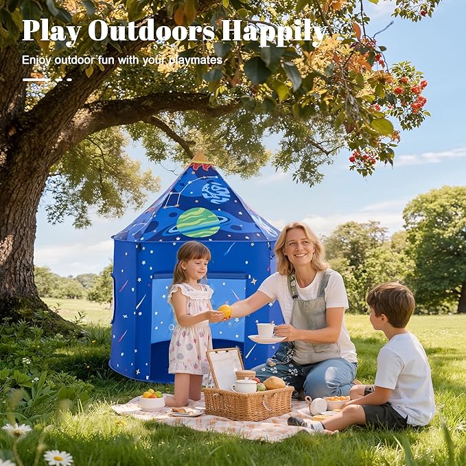 Hallo Deer Rocket Ship Kids Play Tent with Star, Foldable Pop Up Tent Kids, Castle Kid Tent Indoor Outdoor Fun & Imagination, Toddler Tents Indoor Gifts for Baby Boys Girls
