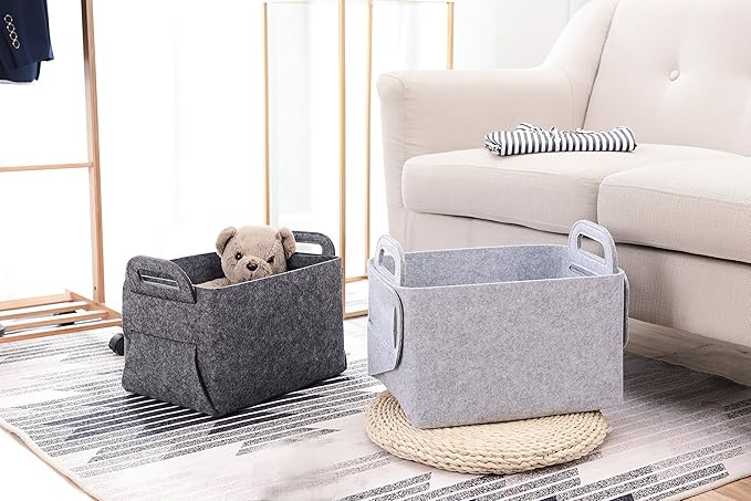 Minoisome Storage Basket Felt Storage Bin Collapsible& Convenient Box Organizer with Carry Handles for Office Bedroom Closet Babies Nursery Toys Laundry (Grey, 13.8inch（L）Ã?.5inch（W）Ã?.3inch（Hï¼?