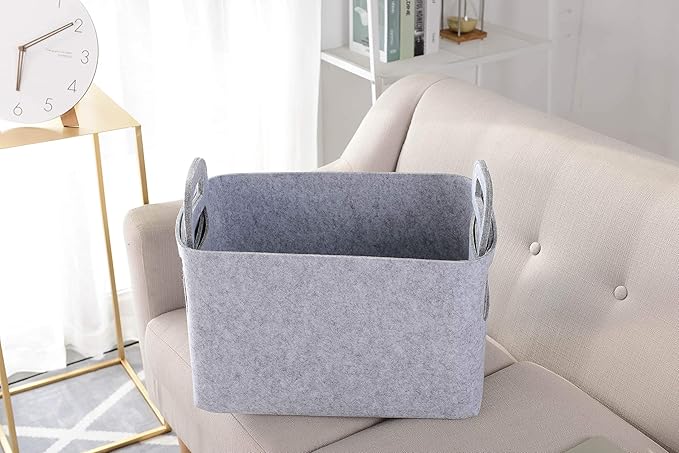 Storage Basket Felt Storage Bin Collapsible& Convenient Box Organizer with Carry Handles for Office Bedroom Closet Babies Nursery Toys Laundry (Light grey, 19.9inch（L）Ã?3.6inch（W）Ã?2.6inch（Hï¼?