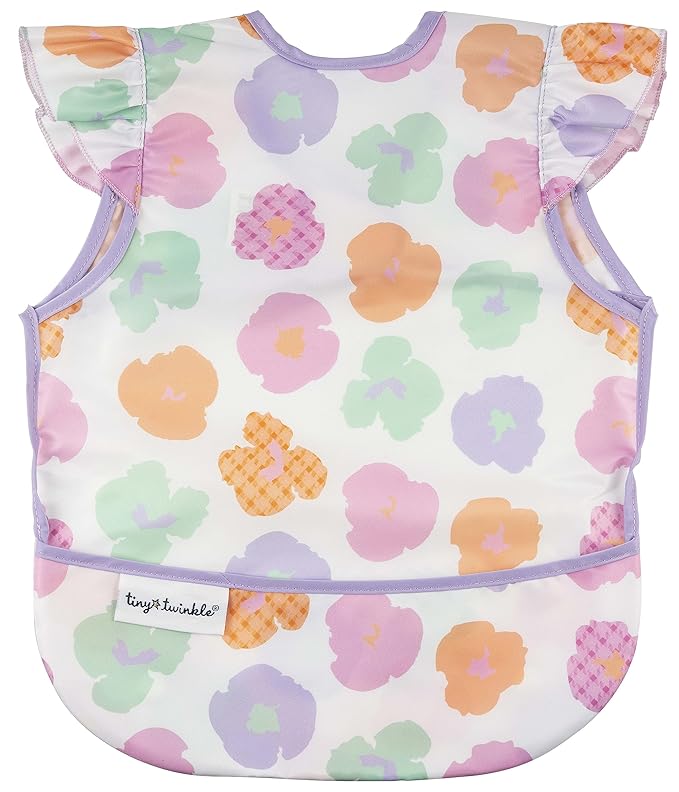 Tiny Twinkle Mess Proof Baby Bib for Girls | Waterproof Toddler Bib for Eating | Baby Apron for Feeding | Machine Washable | Perfect Shower Gift (Floral Pop, 6??4M)