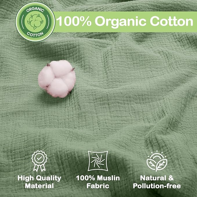 100% Organic Cotton Muslin Baby Blanket - 38x40 Inch Breathable Swaddle, Hypoallergenic Double-Layer, Versatile Use (Green/Ivory/Floral, 38x40 Inch)