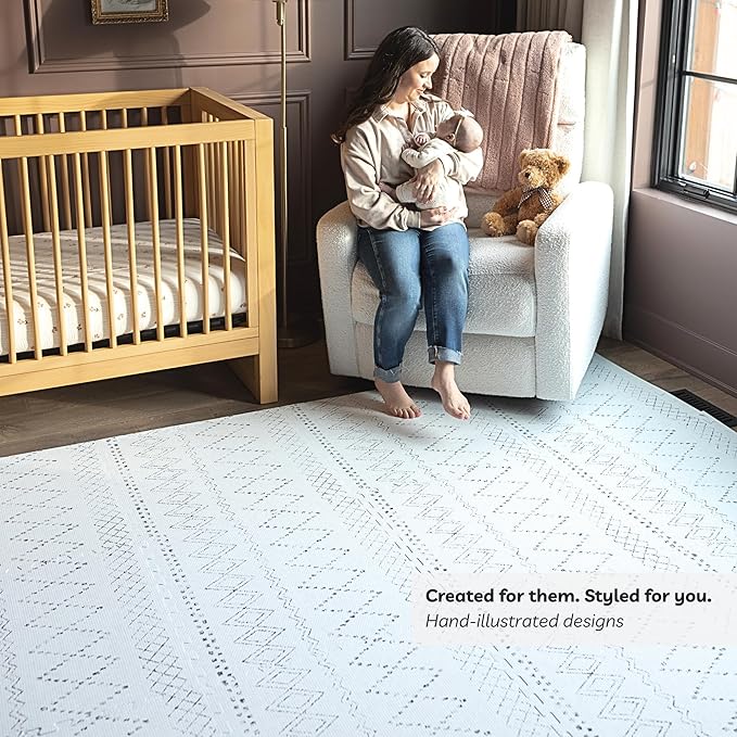 Little Landings Baby Play Mat for Floor - Boho (6x6ft) - Premium EVA Foam Play Mat for Babies & Toddlers (Ages 0-5+) - Non-Toxic Playmat for Tummy Time, Crawling & Playroom - Stylish & Comfortable