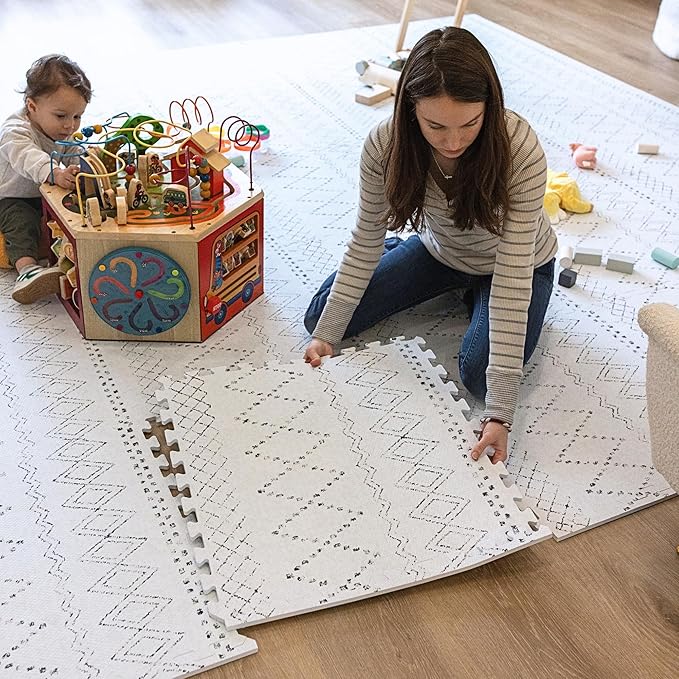 Little Landings Baby Play Mat for Floor - Boho (6x6ft) - Premium EVA Foam Play Mat for Babies & Toddlers (Ages 0-5+) - Non-Toxic Playmat for Tummy Time, Crawling & Playroom - Stylish & Comfortable