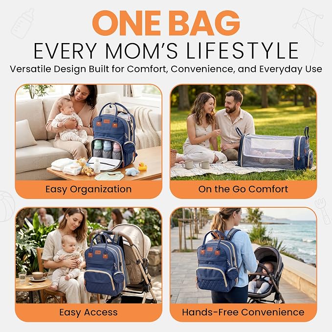Diaper Bag Backpack with Changing Station | 600D Oxford Waterproof Baby Bag for Mom & Dad | Large Baby Diaper Bag Boy Girl | 16 Pockets, USB Charging Port, Foldable Pad