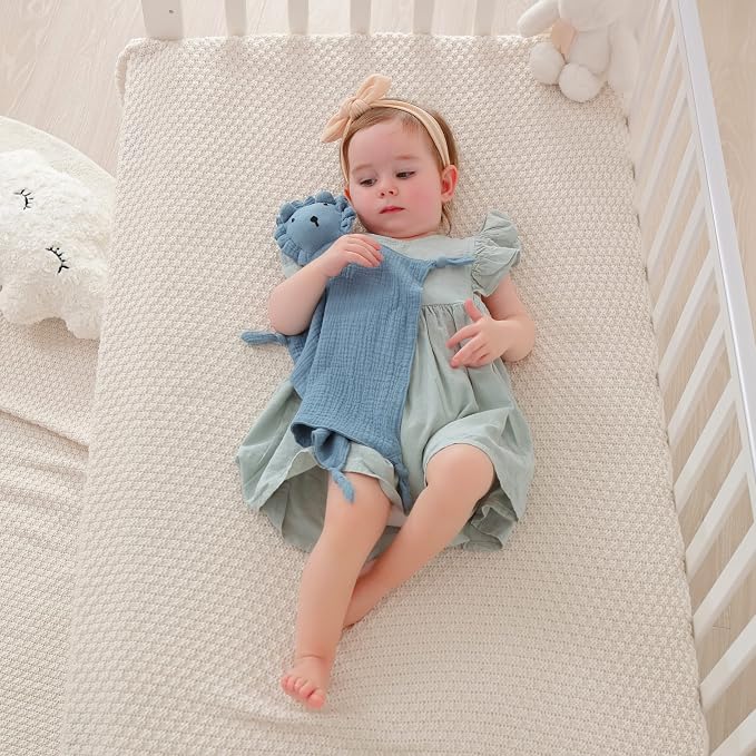 insular Lovey Blanket for Boys and Girls, Cotton Muslin Security Blanket for Babies, Bunny Lion Lovie Soothing Towel for Newborn and Infant, 2 Pcs Set (Pink&Khahi)