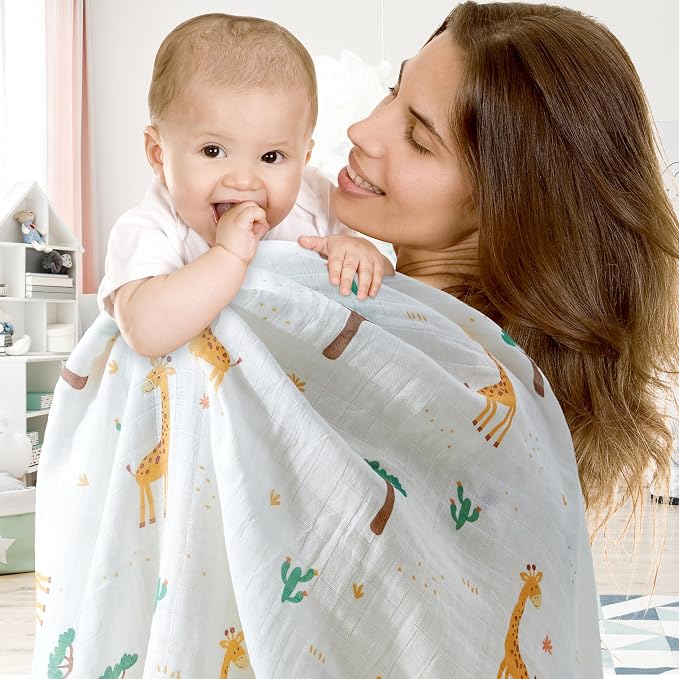 2-Pack Muslin Swaddle Blankets 47x47-100% Cotton Breathable Receiving Blankets for Newborn Baby, Soft Swaddling Wraps, Cozy Forest Duo