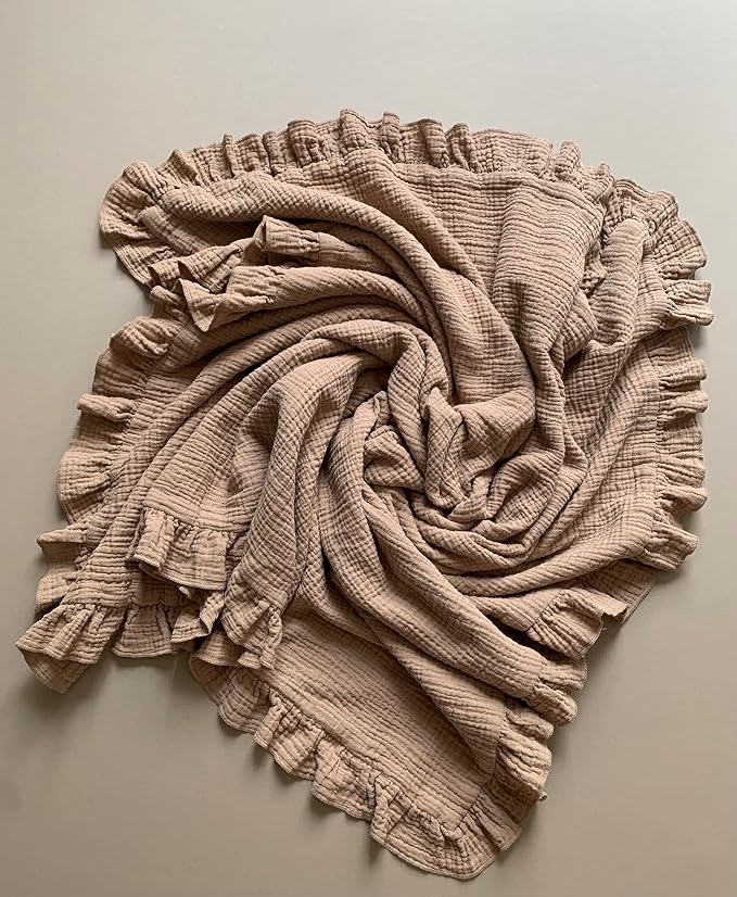 Leyl&Ari Toddler Blanket and Lovey Set | 100% Organic Cotton | Ruffled Blanket (Desert Sand)